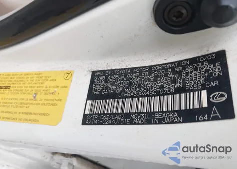 2004 Lexus Es 330 из США, поврежденный, VIN JTHBA30GX45010708